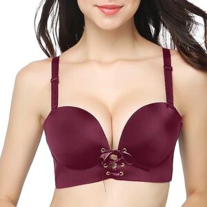 FallSweet Add TWO cups push up bra Lace Up Burgundy Seamless Convertible 38D
